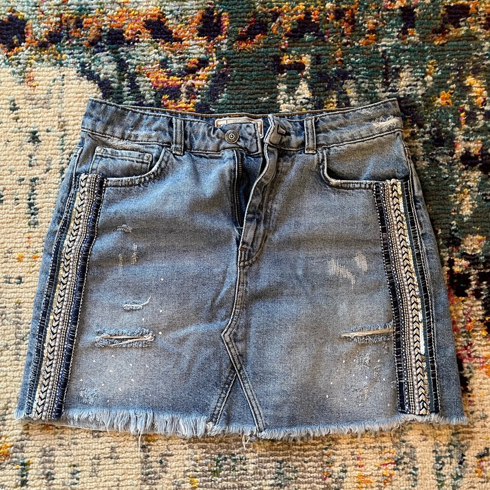 Free People Embellished Denim Mini Skirt